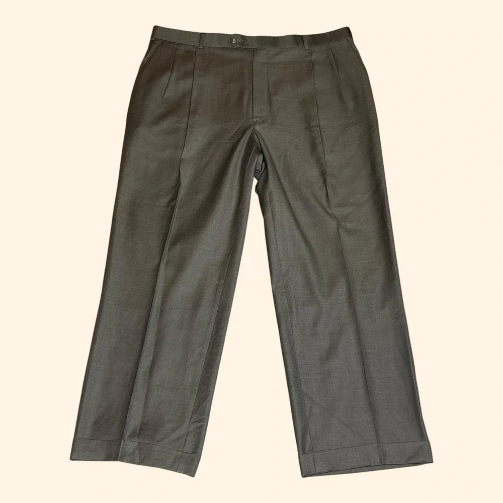 Vintage Brooks Brothers Mens 38x28 Pleated Wool Trousers Olive Brown Made Canada